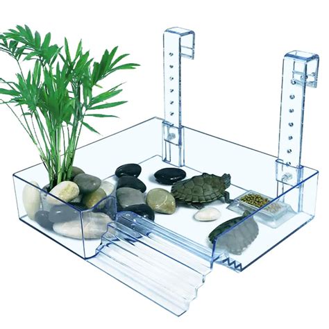 La La Pet Hanging Acrylic Turtle Basking Platform with Guardrail and ...