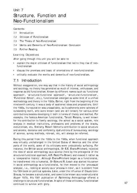 Unit-7 sociology - 87 Unit 7 Structure, Function and Neo-Functionalism ...