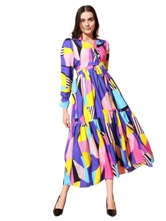 Buy KZULLY Women's Embrace Chic Vibes with This V-Neck Fit & Flare Maxi ...