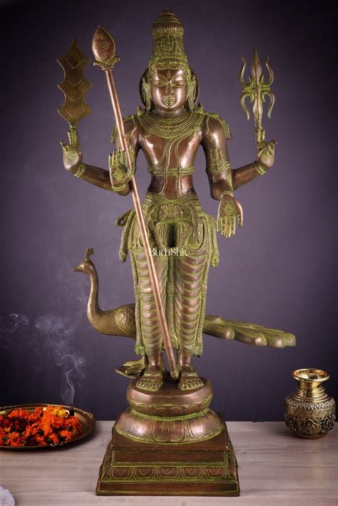 Large Vintage Brass Lord Kartikeya Murugan Statue 37" – Budhshiv.com