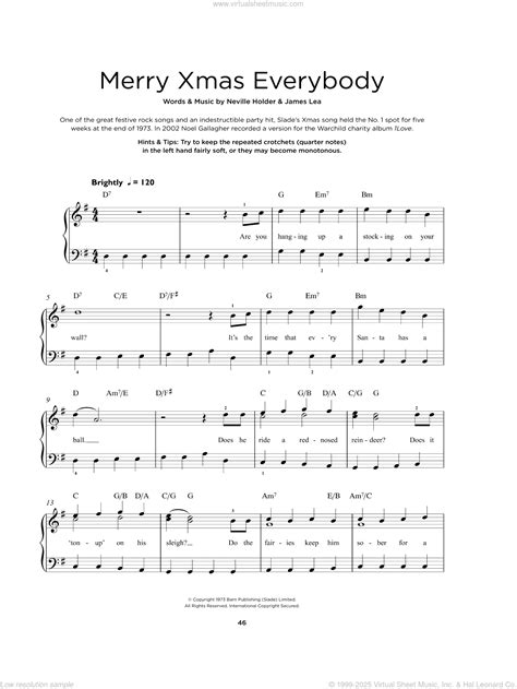 Merry Xmas Everybody, (beginner) sheet music for piano solo (PDF)