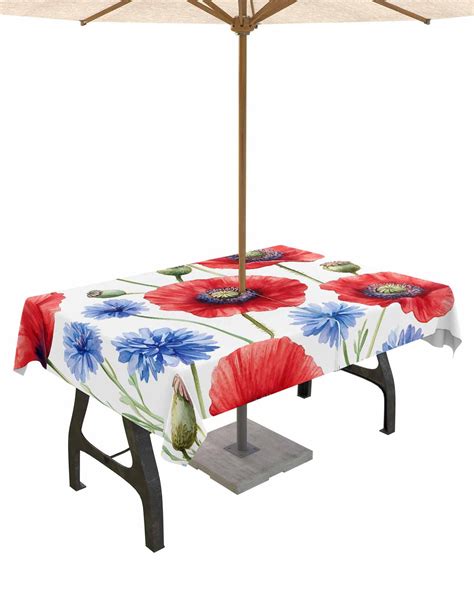 Outdoor Tablecloth with Umbrella Hole for Patio/Picnic/Party/Camping ...