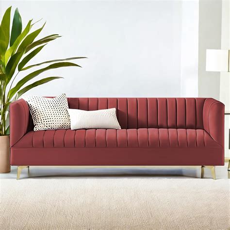 GRAPEWOOD Weston 3 Seater Sofa Set for Living Room (Maroon Fabric ...