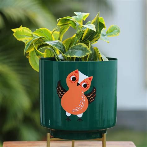 Owl Design Hand Painted Planter - Green – Revive Home