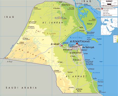 Large physical map of Kuwait with roads, cities and airports | Kuwait ...