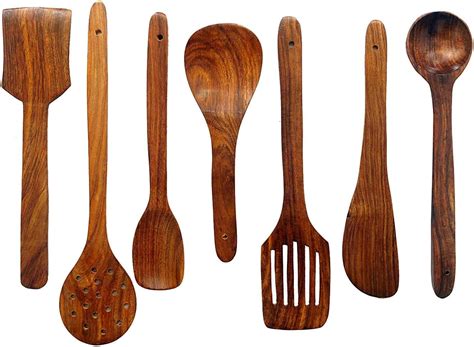 Buy Moon Star Wooden Serving and Cooking Spoons Wood Brown Spoons ...