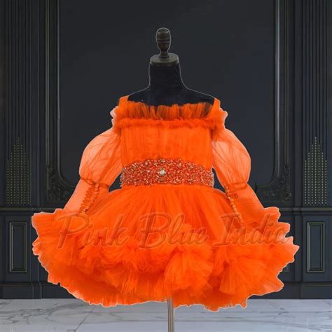 Orange Ruffled Frock for Girls Party