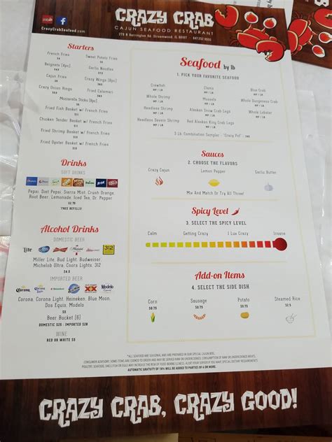 Menu at Crazy Crab Seafood Restaurant, Streamwood, 279 Barrington Rd