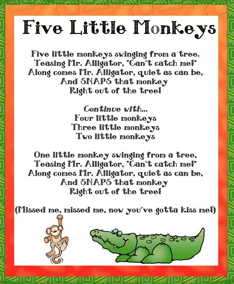 5 Little Monkeys Swinging In A Tree Lyrics