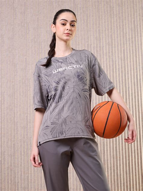 Women Jacquard Boxy Fit Round Neck T-shirt with DOUBLE COOL