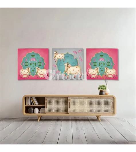 Buy Indian Pastel Krishna Cow Pichwai Painting Wall Painting (Set of 3 ...