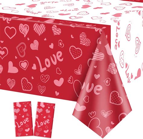 Amazon.com: 2 Pack Valentines Day Tablecloths, 51x87'' Red Heart Shape ...