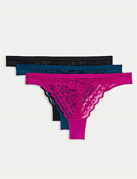Buy 3pk Lace Thongs at Marks & Spencer