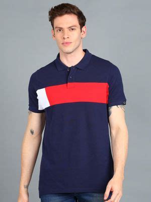 Buy Urbano Fashion Men Navy Blue Colourblock Slim Fit Cotton Polo T ...