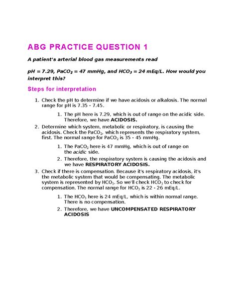 ABG Practice share - ABG Helpful Study Tips - ABG PRACTICE QUESTION 1 A ...