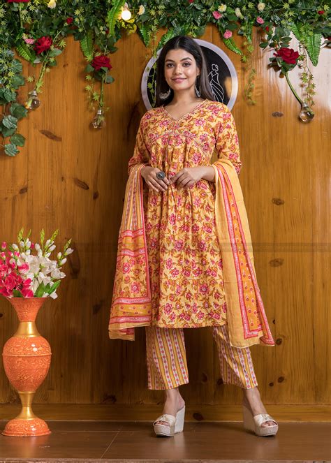 Ethnic Crush - The Jaipuri Kurti Set (Mellow Yellow) – Monamaar
