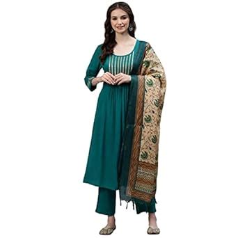 Buy DEEBACO Women's Rayon Gathered Kurta and Pant Set with Dupatta ...