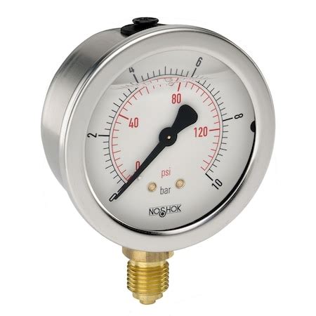 Noshok Pressure Gauge, 2.5" 304SS Case, Copper Alloy Internals, 100 bar ...