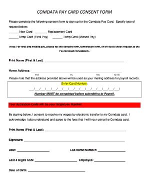 CompSight Comdata Pay Card Consent Form 2013-2026 - Fill and Sign ...