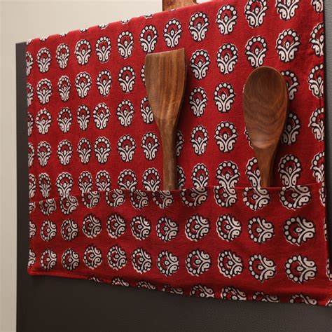 Red Handmade Fridge Top Cover with Multiple Pockets