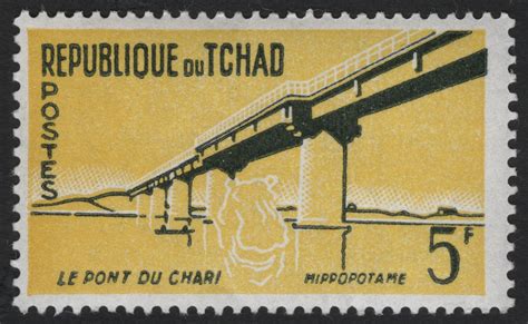 SCG9798 - Chad 5 Francs – Chari Bridge with Hippopotamus (c.1960s ...