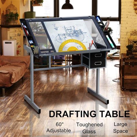 Yaheetech Drawing Desk Adjustable Glass Drafting India | Ubuy