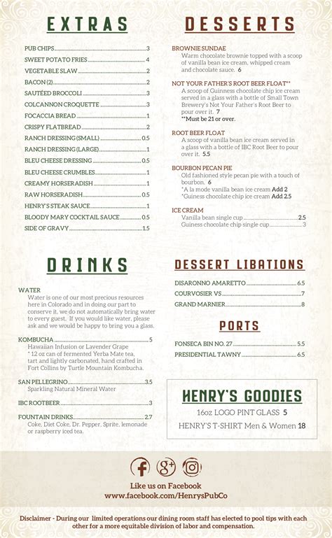 Menu | Henry's Pub