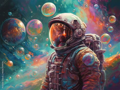 Surreal colorful space. art of fantasy astronaut in space. Science ...