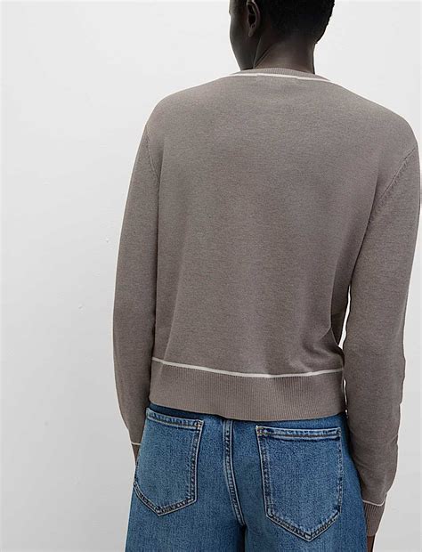Buy Crew Neck Tipped Detail Button Front Cardigan at Marks & Spencer