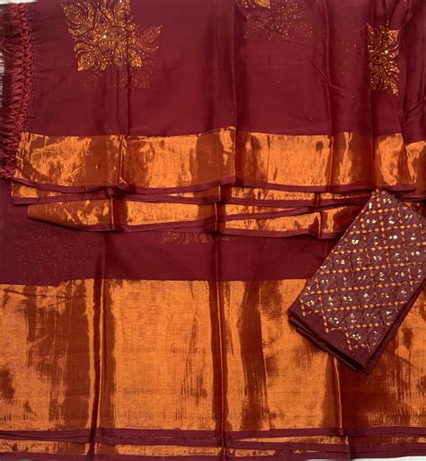 Embroidery Work Saree Maroon Colour with Copper border – Kumaran Silk