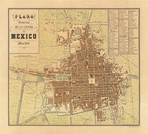 Old Map of Mexico City 1858 CDMX Historic Center Centro - Etsy UK
