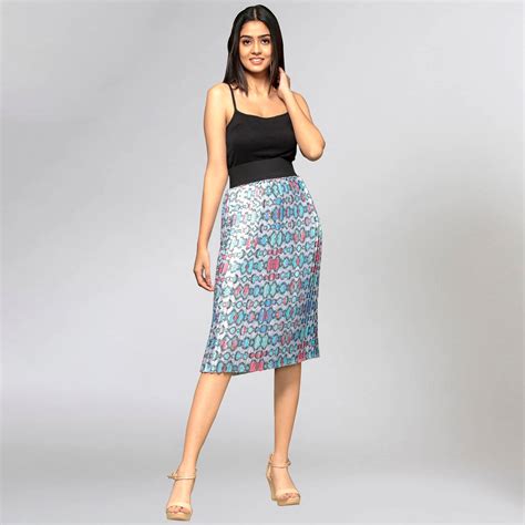 Blue Geometric Pleated Skirt – First Resort by Ramola Bachchan