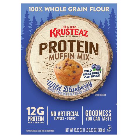 Krusteaz Protein Wild Blueberry Protein Muffin Mix, 16.23 oz Box ...