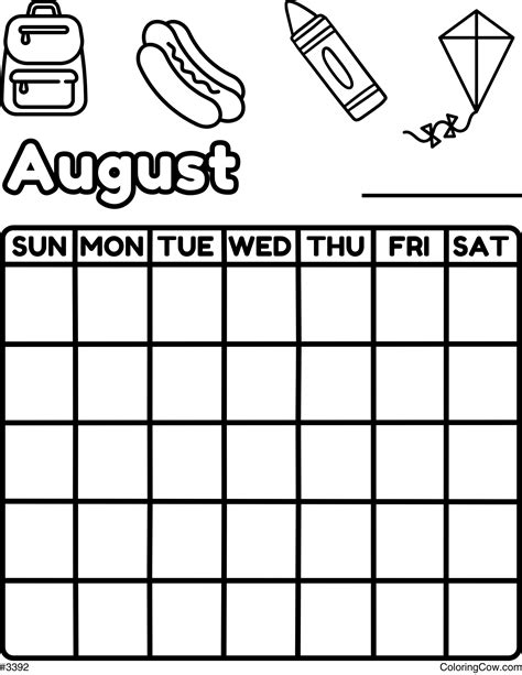 August Calendar Coloring Page