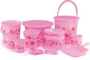 khodal Printed Bathroom Set (PINK) Combo Plastic bucket, Tub & Mug ...