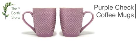 Buy The Earth Store Purple Check Coffee Mug Set of 2 Ceramic Mugs to ...