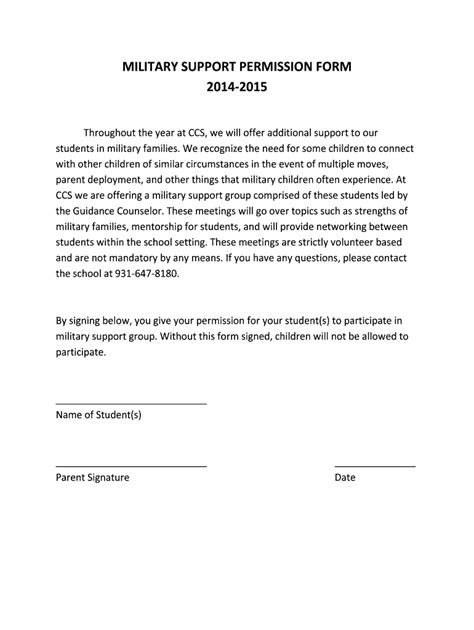 Fillable Online clarksvillechristianschool MILITARY SUPPORT PERMISSION ...