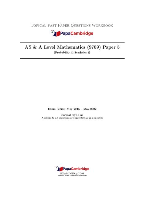Topical Past Paper Questions Workbook for AS A Level Maths (9709) - Studocu