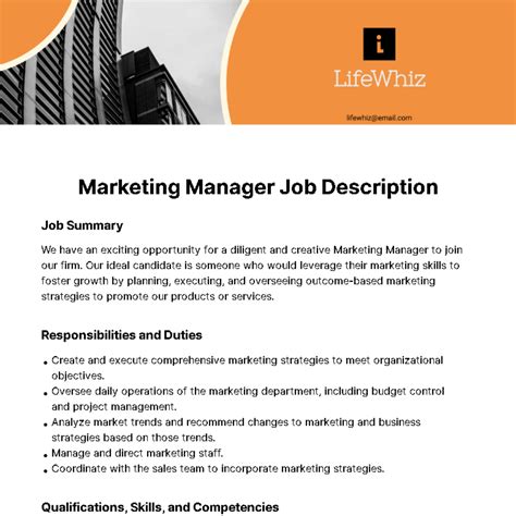 Free Marketing Manager Job Description Template to Edit Online