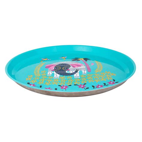 Chumbak Jovial Warden Elephant Steel Tray, Teal : Amazon.in: Home & Kitchen