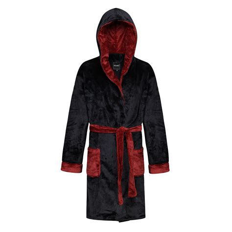 New Mens Dressing Gown Hooded Luxury Bath Robe Super Soft Warm Fleece ...