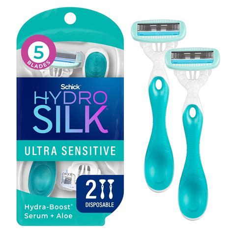 Schick Hydro Silk Sensitive Womens Disposable Razors, 2 Ct, 5-Blade ...