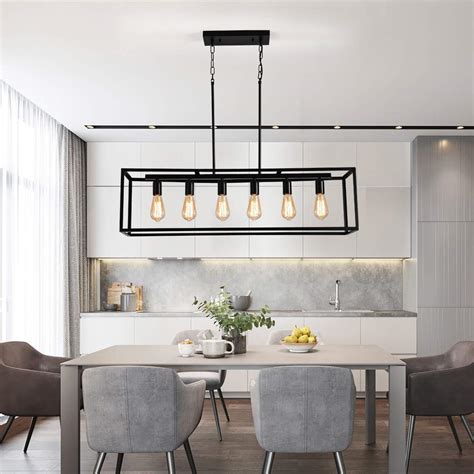 Garwarm 6 Light Rectangle Chandelier Black Metal Linear Modern Pendant ...