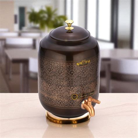 Pure Copper Water Pot Matka Dispenser With Tap Antique Finish ...