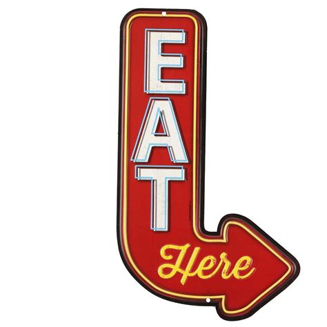 Buy Open Road Brands Eat Here Arrow Embossed Metal Sign - Vintage Diner ...