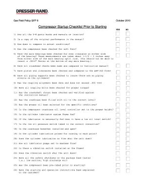 Fillable Online Compressor Startup Checklist Prior to Starting ...