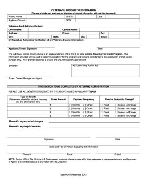 Fillable Online VETERANS INCOME VERIFICATION - Spectrum Enterprises Fax ...