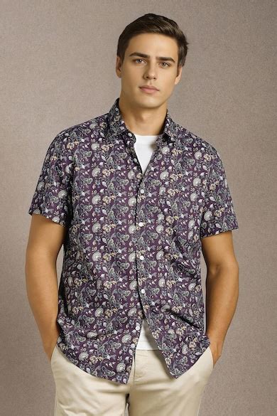 Buy Men Purple Print Half Sleeves Casual Shirt Online - 40006311 ...