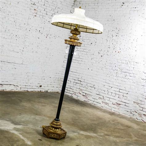Antique Victorian Black and Gilt Floor Lamp by Max Ray Handmade Shade w ...
