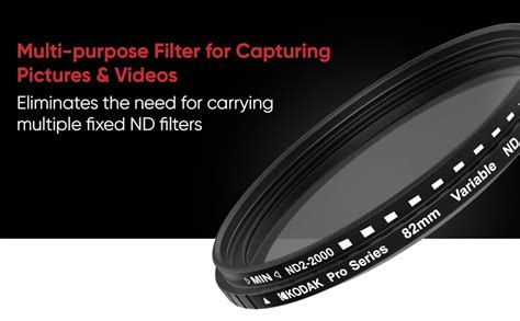 Buy KODAK 82mm Camera Lens VND Filter Pro Series|11 Stops for ND2 ...